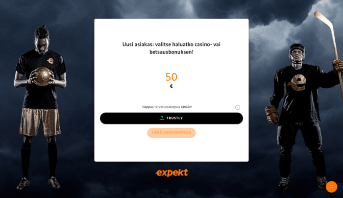 Expekt: Valitse talletussumma ja oma pankkisi listalta, tunnistaudu ja pelaa.