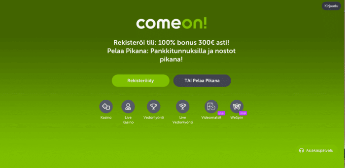 ComeOn etusivu